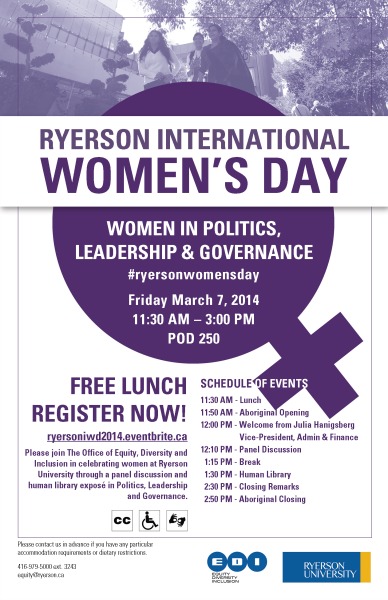 Ryerson University International Womens Day 2014 Flyer